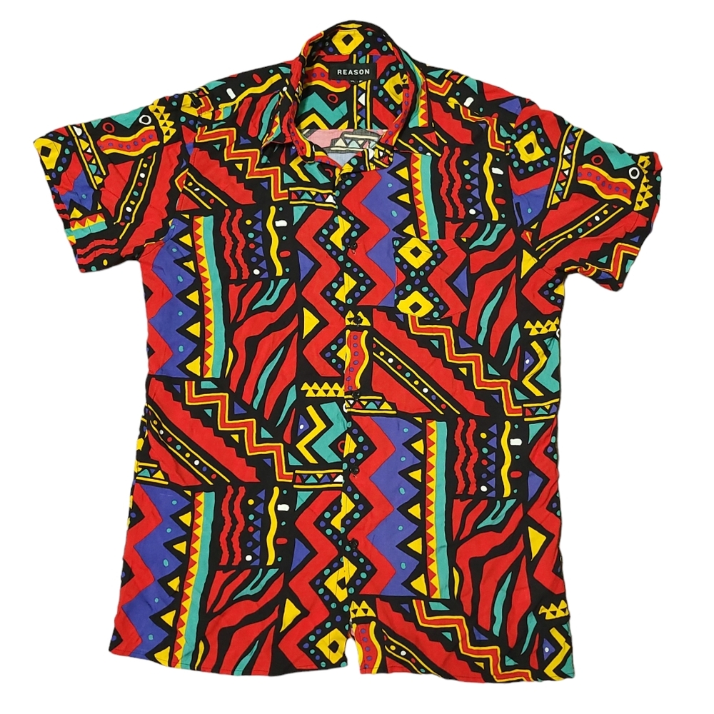 Reason Unity Allover Geometric Print Colorful Shi… - image 1